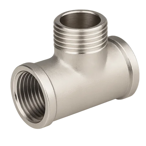 Тройник никелированный латунный переходной Ду 15 1/2" ВР/НР/ВР